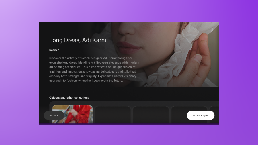 Close-up of historical textile archive with immersive zoom interface.